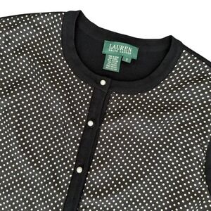 Lauren Ralph Lauren Silk Polka Dot Pearl Button Cardigan Sweater Black Small